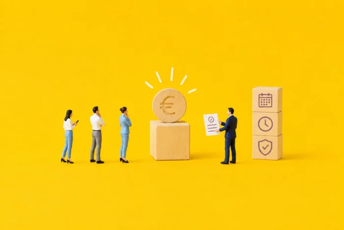 Illustration d'un cube et d'un euro en bois pour mettre en lumière le processus mal connu de l'acompte sur salaire, qui est pourtant un droit encadré par le code du travail.