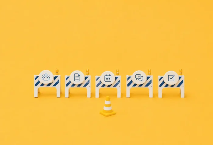 Illustration de panneaux de signalisation multiples mettant en lumière les différents points sur lesquels un contrôle URSSAF peut vous mettre à défaut.