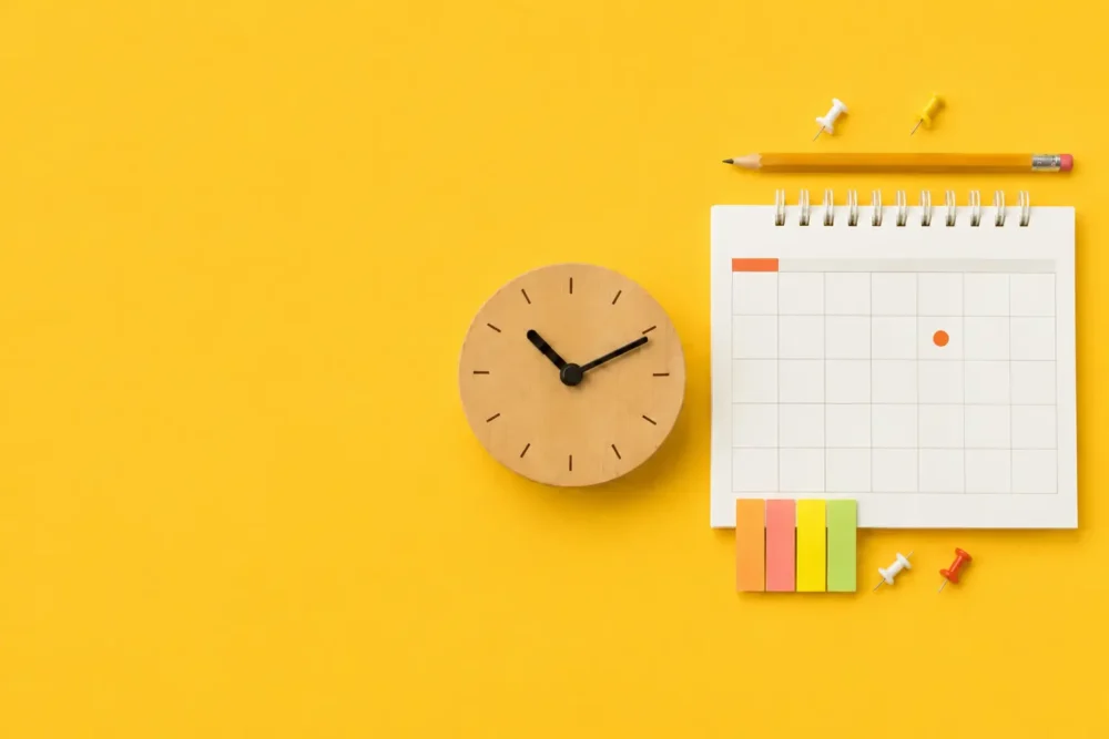 Illustration d'une horloge et d'un calendrier pour anticiper les chantiers RH à mettre en place avant les premières demandes de congés de naissance supplémentaires