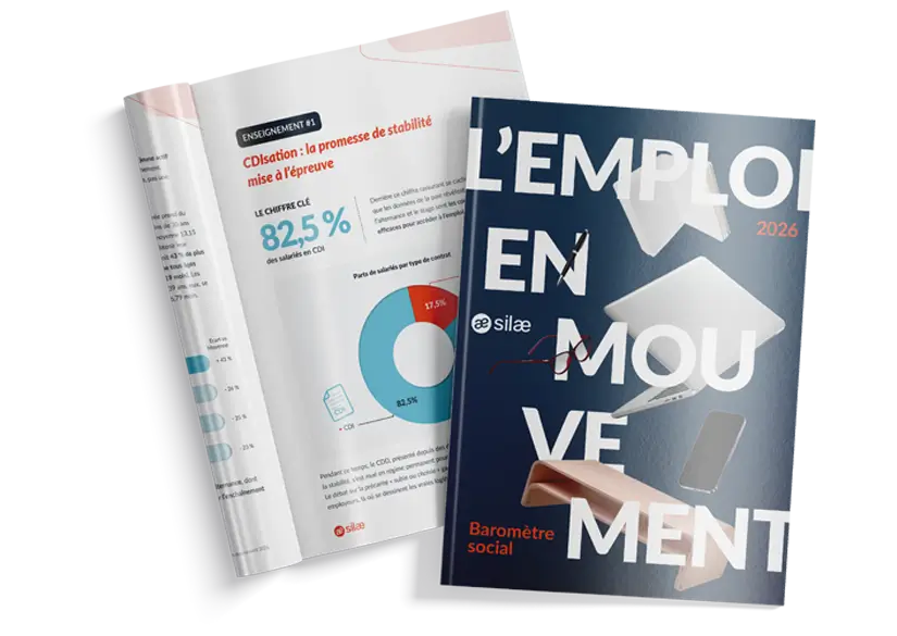 Couverture de la deuxième édition du baromètre social Silae sur L'emploi en mouvement.