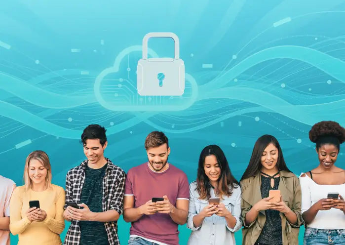 Illustration de la dématérialisation des bulletins de paie avec un concept de sécurité numérique et stockage cloud.