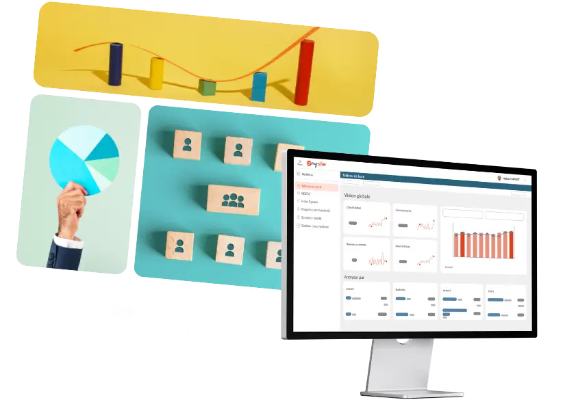 Interface de dashboard RH mySilae BI Studio avec tableaux de bord interactifs, graphiques et indicateurs de pilotage RH