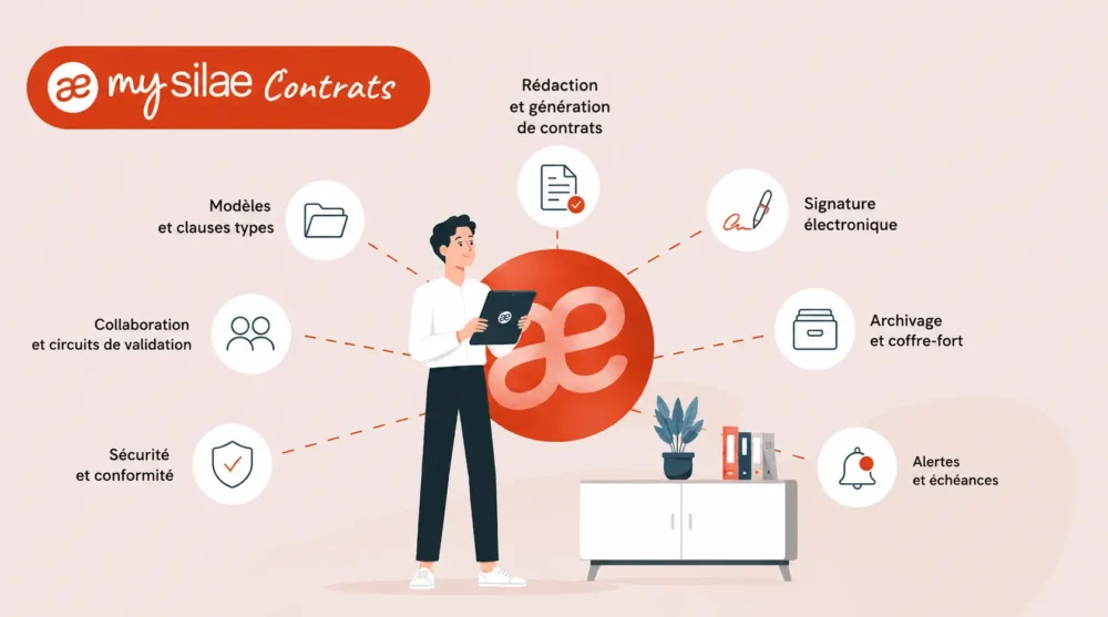 Illustration des bénéfices de mysilae Contrats dans la conversation et l'archivage des documents RH et paie.