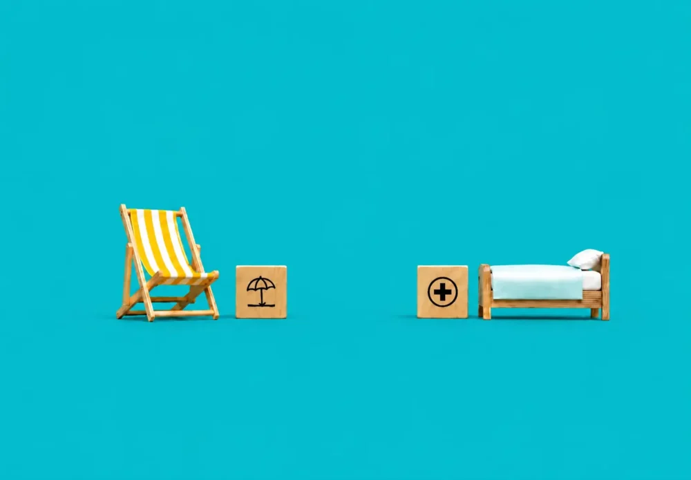 Illustrations distinguant deux espaces entre congés payés et arrêts maladie, matérialisant l'absence d'acquisition remise en cause par la loi européenne comme la jurisprudence.