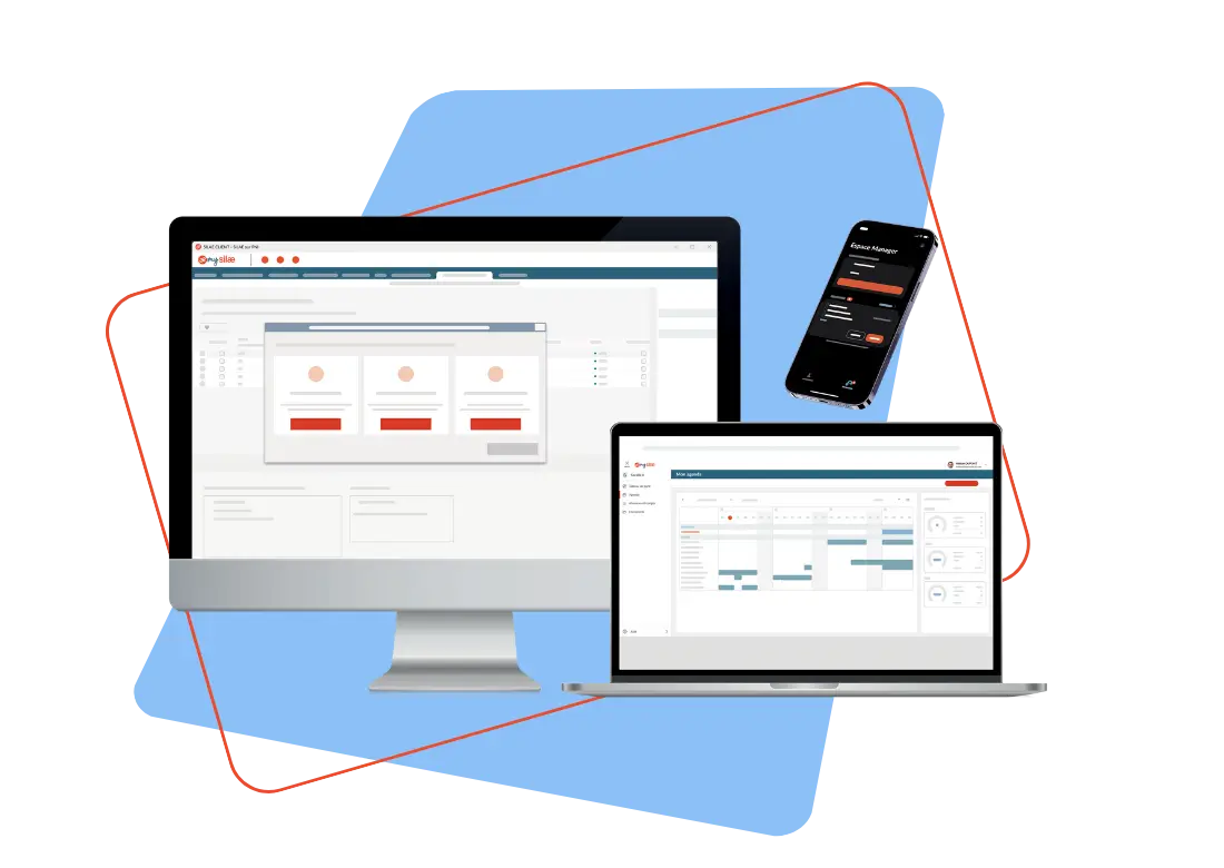 Interfaces de la plateforme My Silae affichées sur ordinateur, tablette et smartphone, illustrant une solution RH connectée et centralisée