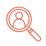 Icône représentant une loupe avec un profil humain, symbolisant le renforcement de la marque employeur, la valorisation des compétences et l’épanouissement des équipes.