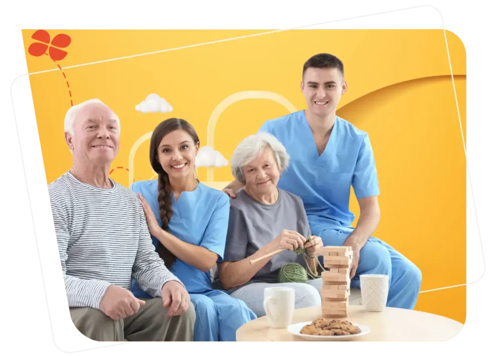 Gestion RH dans le secteur médico-social : professionnels de santé et résidents en interaction, illustrant les enjeux humains et organisationnels des établissements multi-conventions
